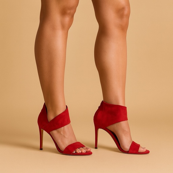 Like New Stuart Weitzman Red Suede & Leather Heels for Women - Picture 1 of 6